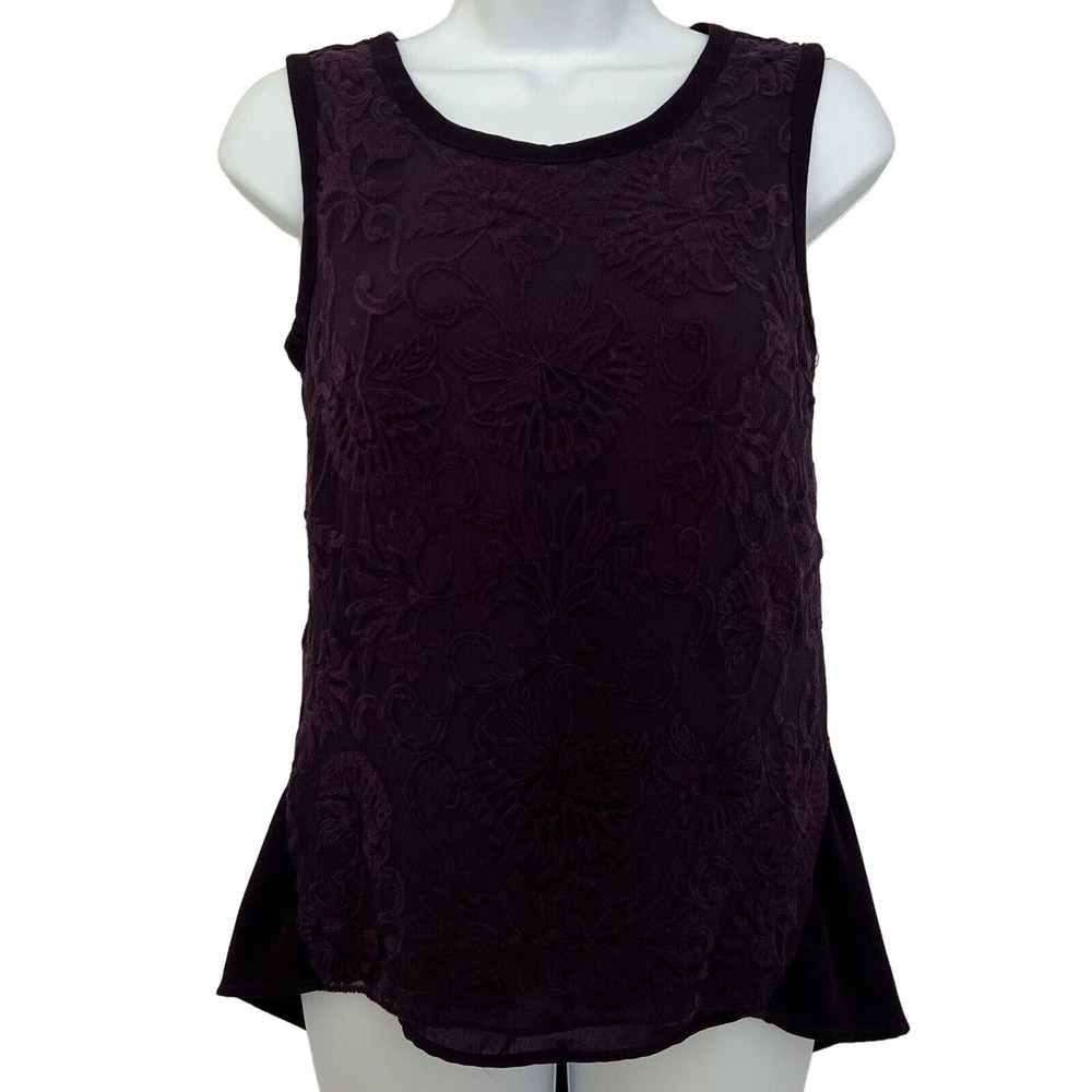 🌵 Laundry by Shelli Segal Purple Lace Overlay Sleeveless Keyhole Back Top - Sz 2